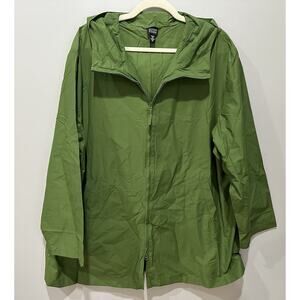 Eileen Fisher Windbreaker Rain Jacket Hooded Medium Green Women’s X Large EUC